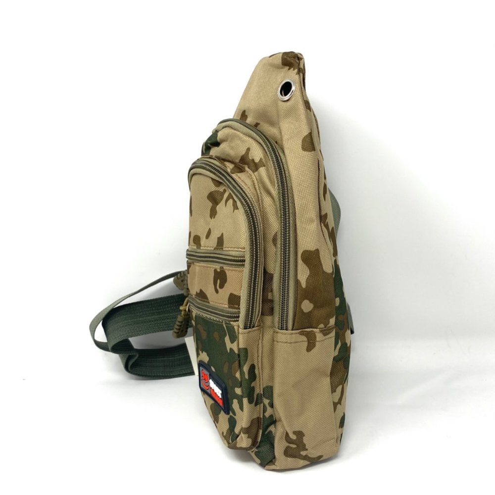 Messenger Men's Bag Poly Sport 4 Zippers Pocket Cellphone Pouch Camo Light Brown - Picture 2 of 4
